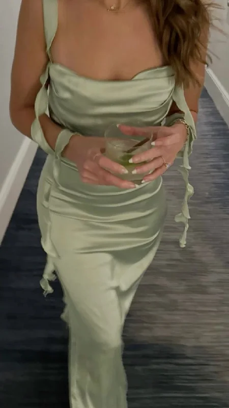 Sage Green Straps Mermaid Long Party Dress Wedding Guest Dress, DP3695 Tunics Fleece cozy