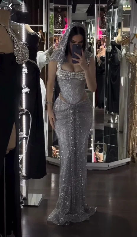 Silver Straps Beading Mermaid Long Party Dress Birthday Outfits DP3962 Tunics Versatile stylish