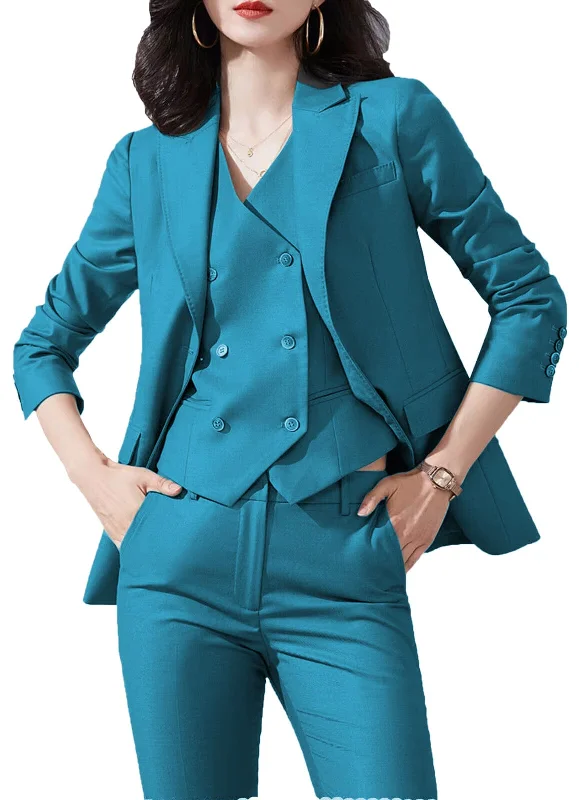 3 Piece Business Casual Slim Fit Peak Lapel Women Suit (Blazer+Vest+Pants) Comfortable Denim Trousers