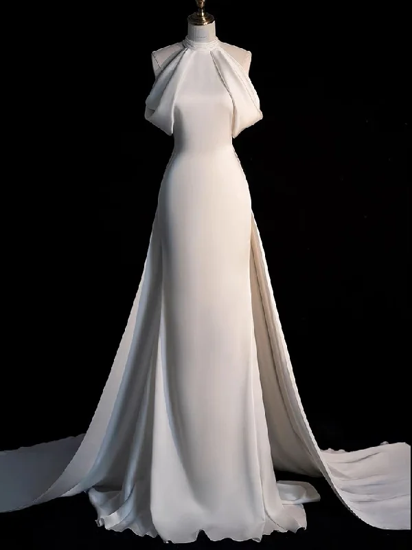 Gorgeous Halter Mermaid Long Party Dress Light Wedding Dress with Train, DP3445 Tunics Custom made