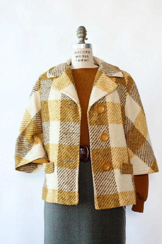 Marigold Mustard Plaid Jacket S/M Denim Jacket Leather Jacket Suede Jacket