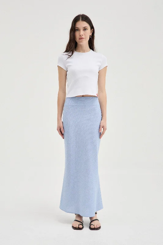Striped Bias Skirt - Blue Stripe cashmere skirt fine