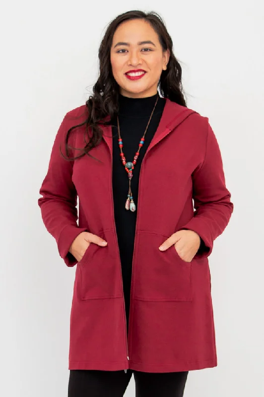 Cortes Jacket, Burgundy, Cotton Zip Front Button Front Snap Front