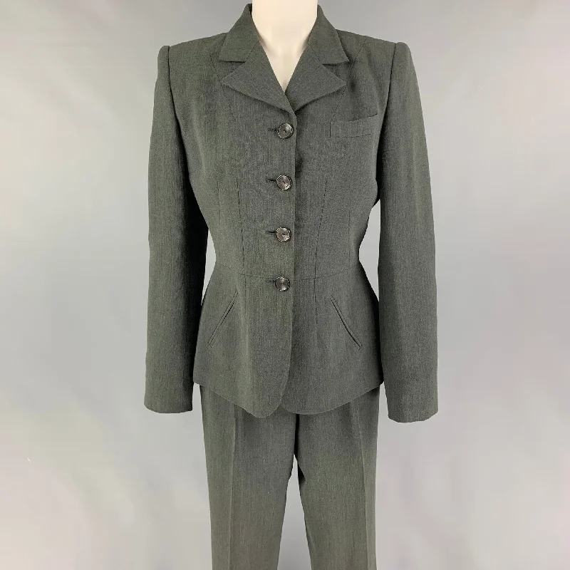 Vintage GUCCI Size 8 Gray Wool Rayon Heather Single Breasted Pants Suit Trendy Palazzo Pants