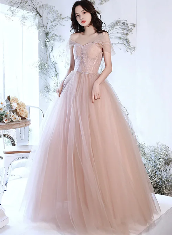 Pink Sweetheart Tulle Long Formal Dress Evening Dress, Pink Tulle Party Dress Tunics Denim casual