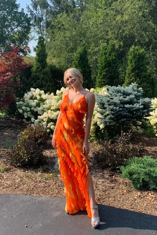 Orange Spaghetti Straps Mermaid Long Party Dress Wedding Guest Dress,DP1896 Tunics stripes playful