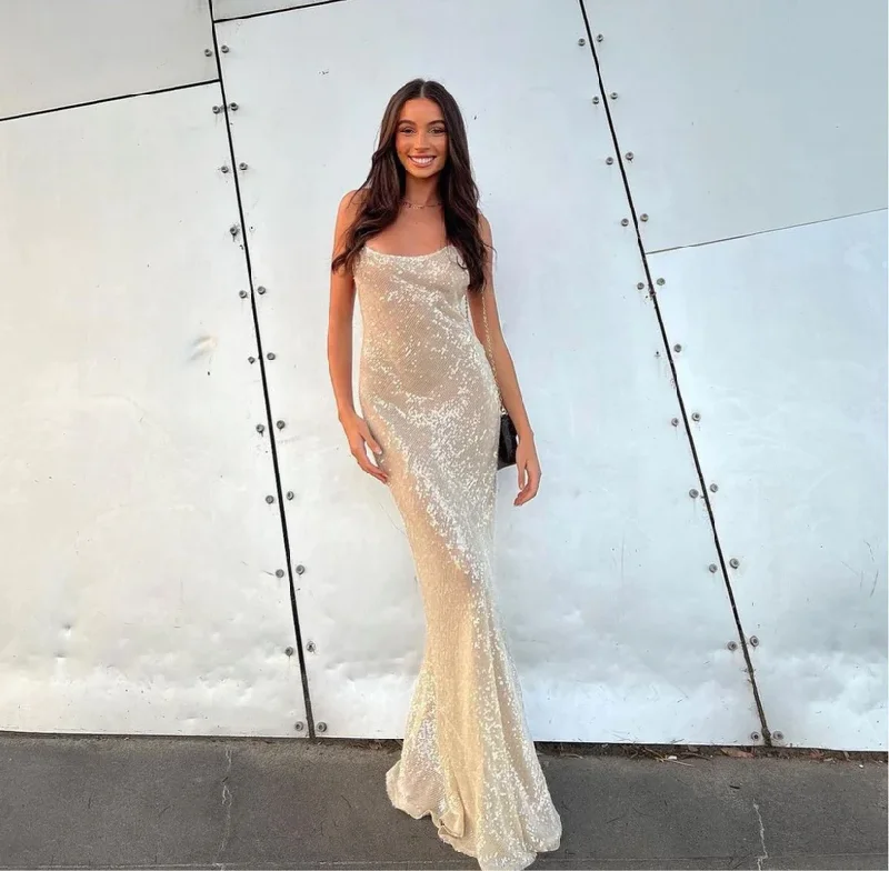 Champagne Sequined Mermaid Long Prom Dress Evening Party Dress,DP1300 Tunics Review highly