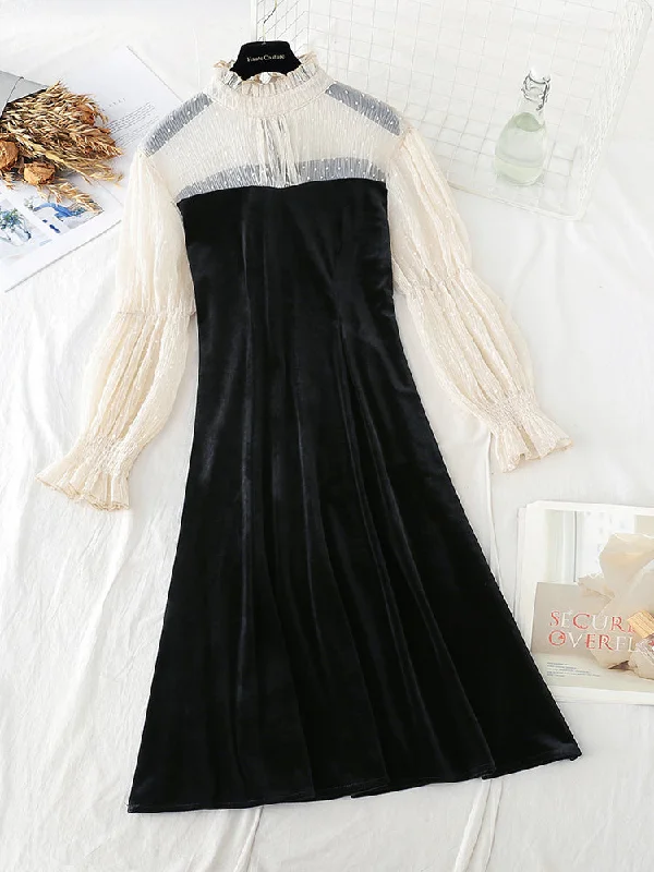 Lantern sleeves light luxury celebrity style thin skirt  4789 flowy skirt hem