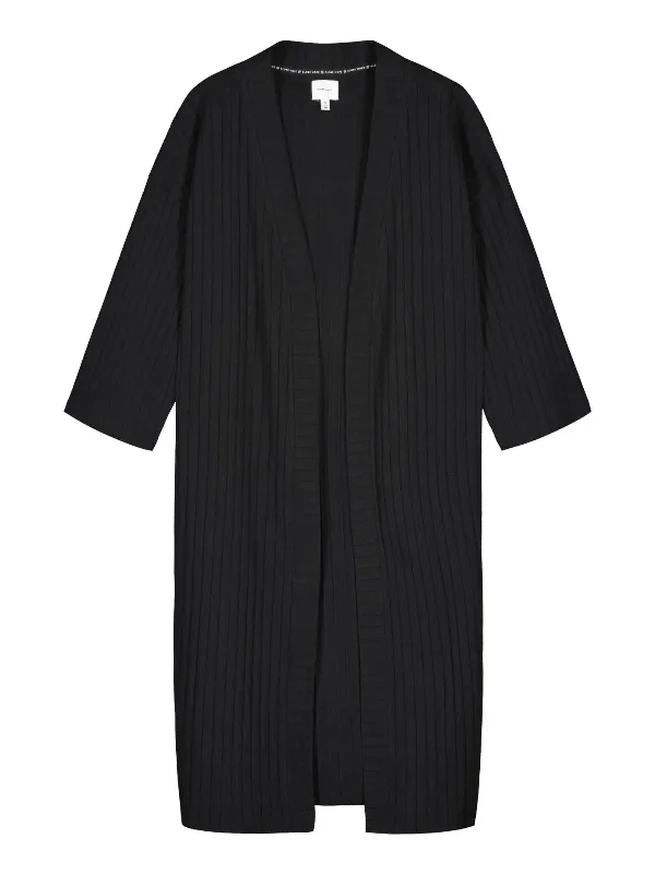 Putous Ribbed Cardigan Black Lace Blend Ribbed Blend Corduroy Blend