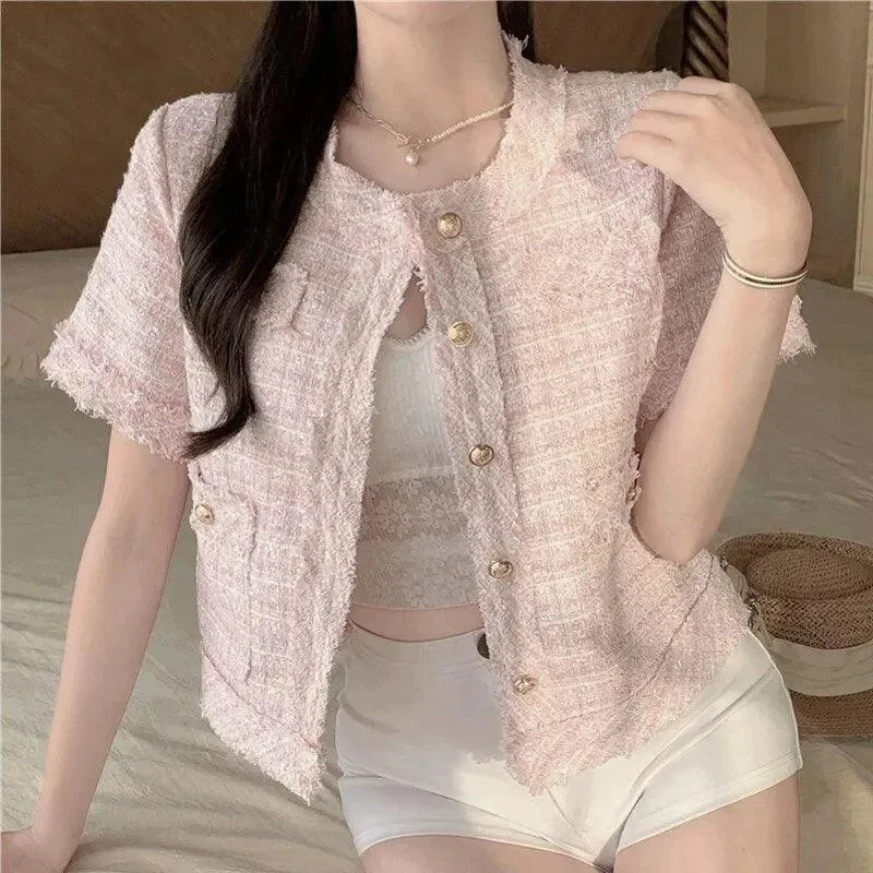 Cute Plaid Tweed Jacket Women Striped Jacket Polka Dot Jacket Floral Jacket