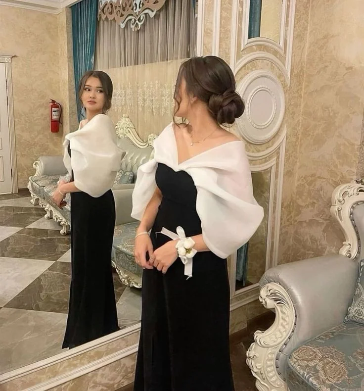 White and Black V Neck Mermaid Long Formal Party Dress Evening Gown DP3477 Tunics Brand named