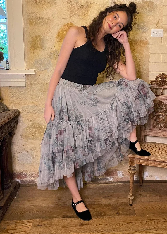 Ballerina skirt - Dove Grey Floral linen skirt airy