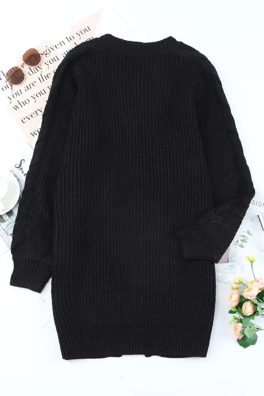 Comfy Long Knitted Cardigan Denim Fabric Leather Fabric Suede Fabric