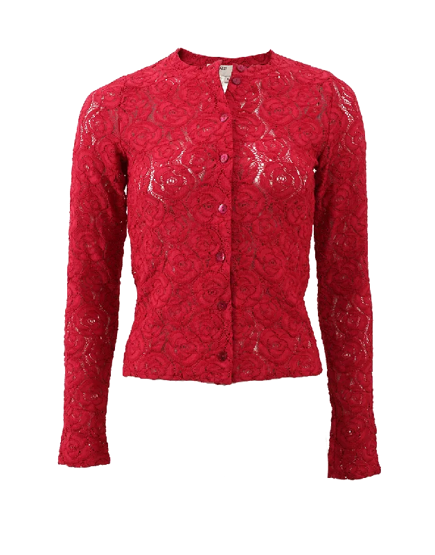 Lace Crewneck Cardigan Handmade Hand-knitted Hand-woven