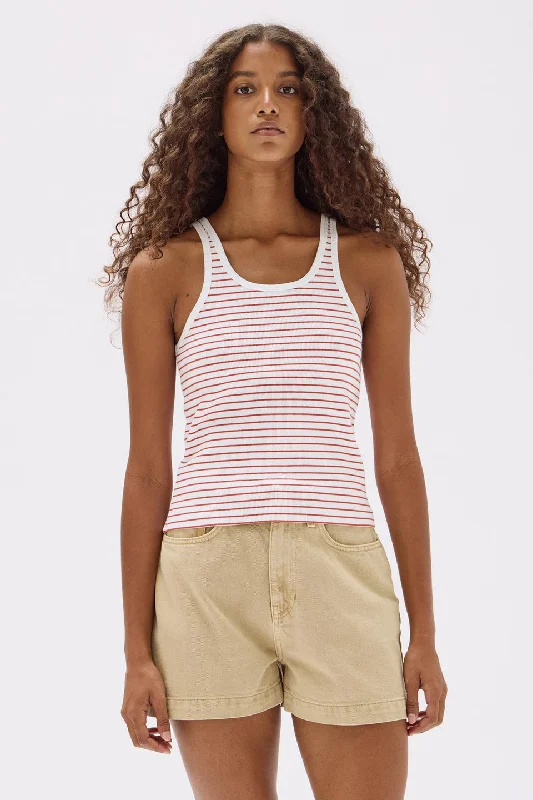 Assembly Label - Drew Rib Organic Tank, Papaya/ White strapless tank top