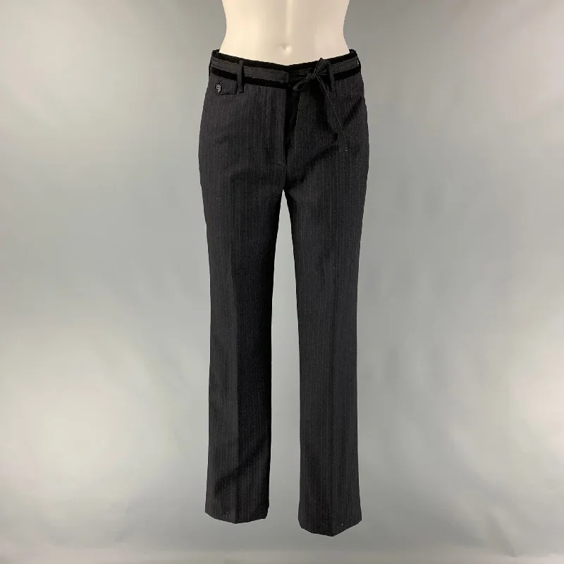 PRADA Size 4 Black Virgin Wool Pinstripe Straight Dress Pants Chic Checkered Pants