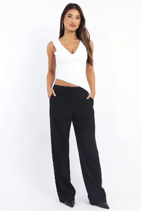Black Slim Pant Straight Fit Comfy Cargo Trousers