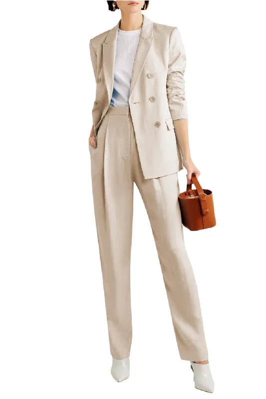 2 Piece Double Breasted Peak lapel Slim Fit Women Suit (Blazer+Pants） Chic Black Leggings