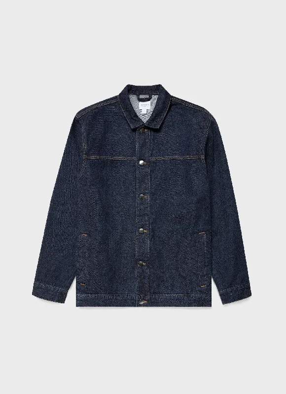 Men's 13oz Japanese Denim Jacket in Rinse Wash Denim Print Jacket Jacquard Jacket Patchwork Jacket