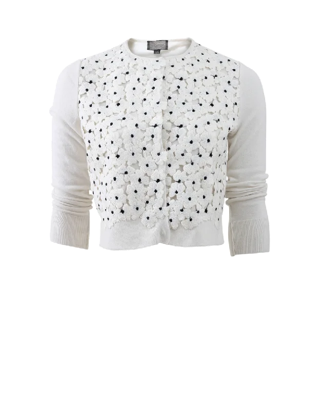 Floral Macrame Cardigan Solid Print Embellished