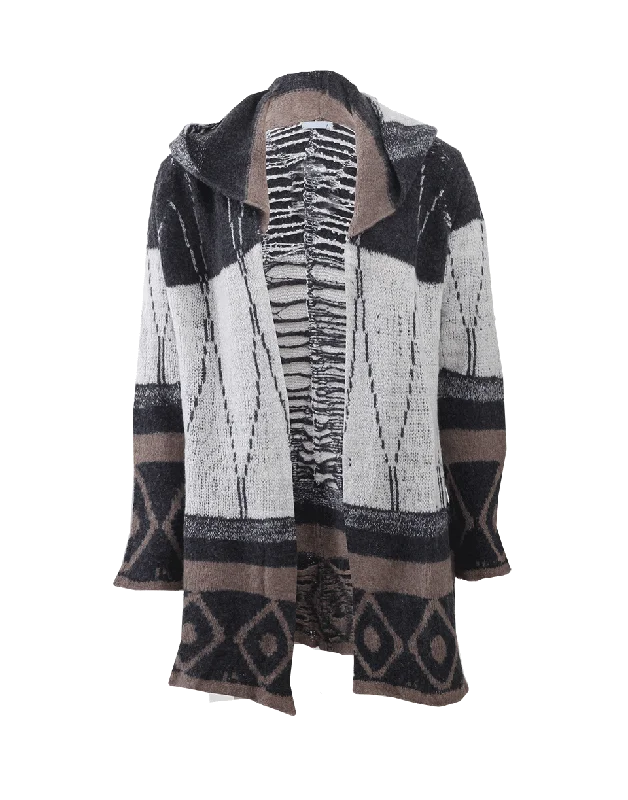 Hooded Geometrics Cardigan Open Front Closed Front Wrap Front