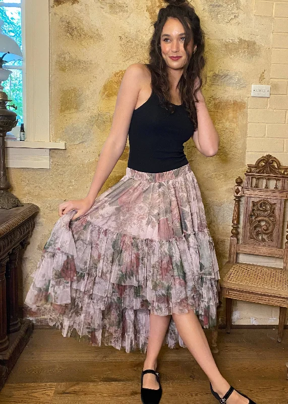 Ballerina skirt - Pink Floral chiffon skirt flowing