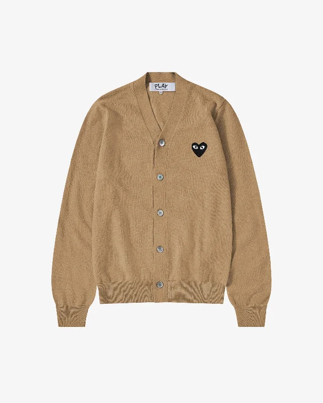 N024 UNISEX BLACK HEART CARDIGAN / BEIGE Real Fur Shearling Chenille