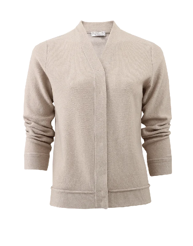 Snap Lurex Cardigan Front Pockets Side Pockets Patch Pockets