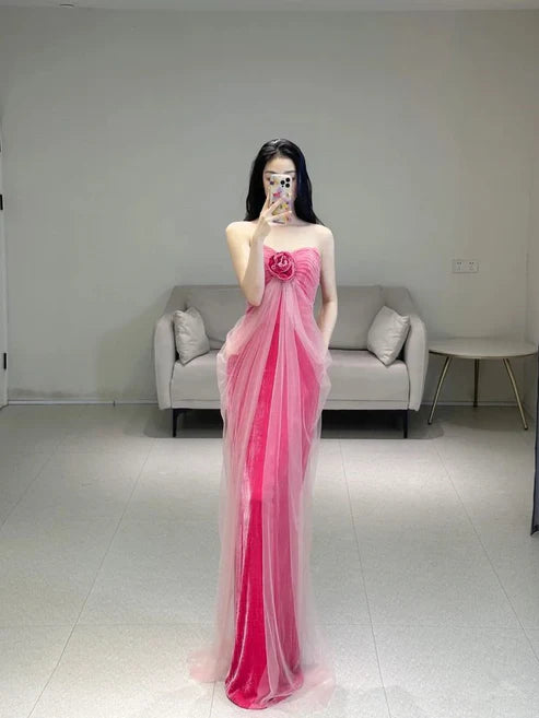 Pink Sweetheart Velvet Mermaid Long Party Dress Birthday Outfits, DP4346 Tunics Mesh breathable
