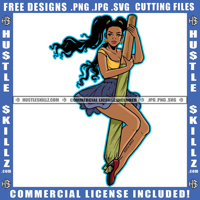 Beautiful Long Hair Melanin Women Pole Dance Pose Weed Blunt Color Vector Sexy Afro American Women Short Skirt Red Heel Vector Portrait Marijuana Cannabis High Life SVG JPG PNG Vector Clipart Cricut Cutting Files chiffon skirt delicate
