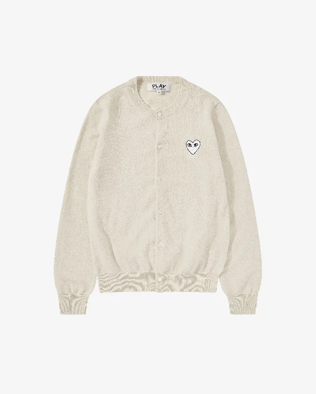 N065 UNISEX WHITE HEART CARDIGAN / NATURAL Button Cardigan Zip Cardigan Pullover Cardigan