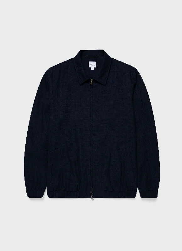 Men's Cotton Raffia Blouson Jacket in Navy One-Shoulder Jacket Off-the-Shoulder Jacket Asymmetrical Jacket