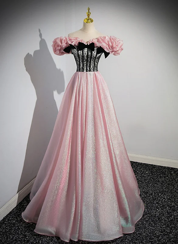Pink A-line Off Shoulder Long Party Dress Prom Dress, Pink Sweetheart Evening Dress Tunics Stylish elegant