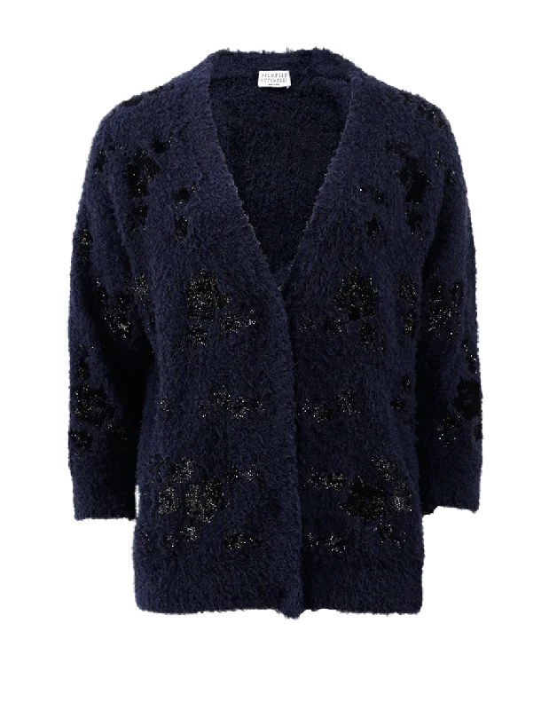 Floral Embroidered Cardigan Beaded Cardigan Sequined Faux Fur