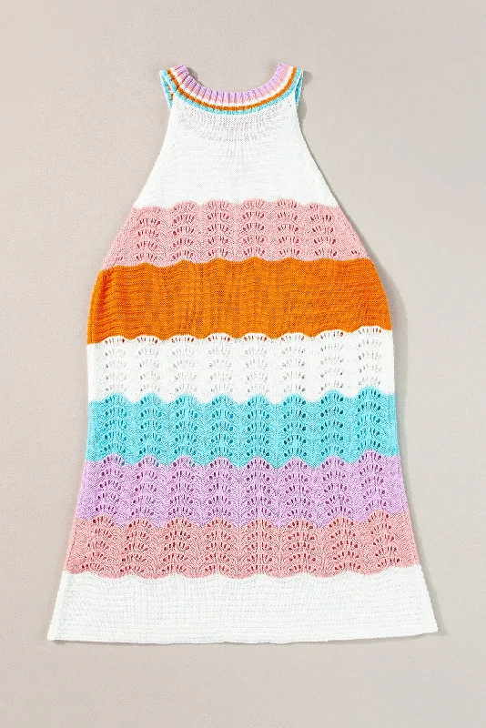 Summer Knit Tank with Wavy Stripes lace back tank