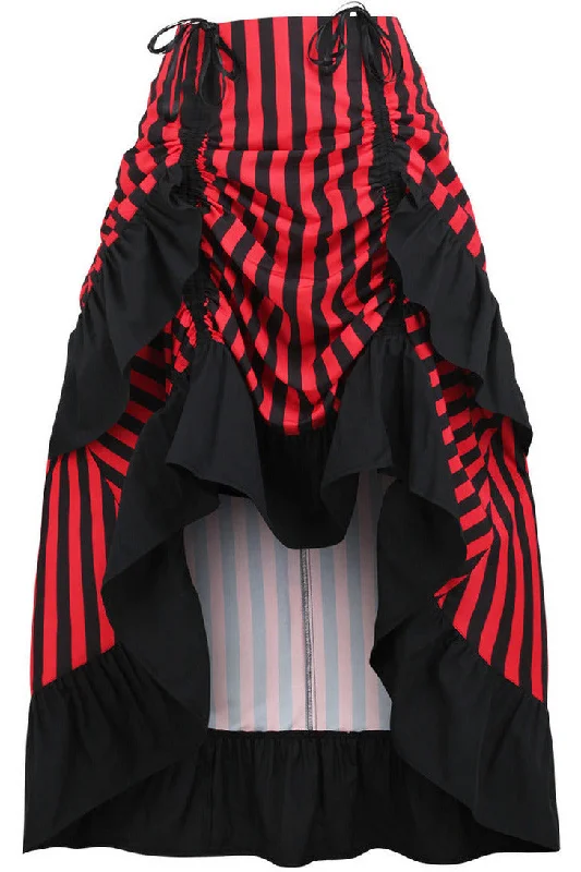 Black/Red Stripe Adjustable High Low Skirt chiffon skirt delicate