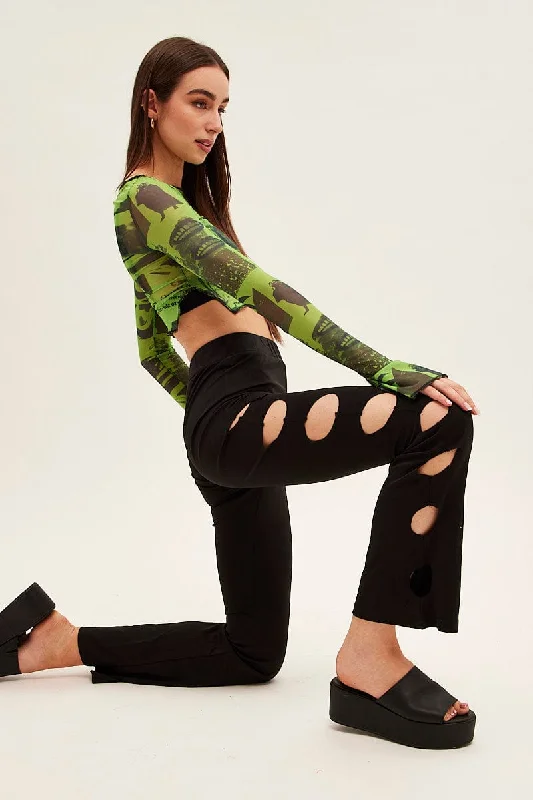 Black Pant Mid Rise Flare Chic Slim Fit Pants