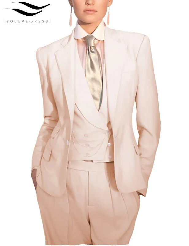 Women's Slim 3 Piece Suit Solid Color Notch Lapel Bussiness Suit (Blazer+Pants+Vest) Wide-Legged Palazzos