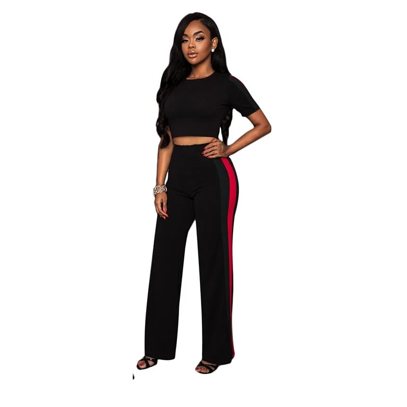 Milano Black Stripes Two Piece Set #Black #Pant Sets Comfy Zip-Up Pants