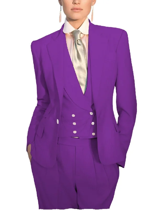 Women's Slim 3 Piece Suit Solid Color Notch Lapel Bussiness Suit (Blazer+Pants+Vest) Cozy Knit Pants
