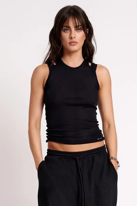 ONE TEASPOON Womens OTS Cut Through Tank Black mesh tank top