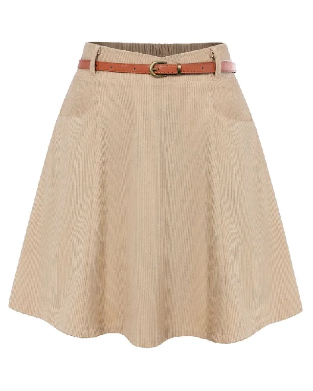 Corduroy Skirt with Pockets and Belt Basic Versatile Mini Skater Skirts athletic skirt fit