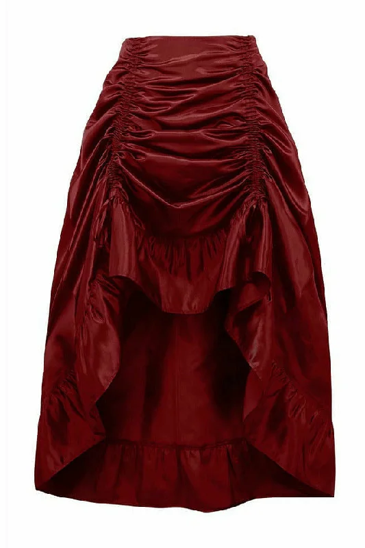 Wine Satin Hi Low Ruched Ruffle Skirt modal blend skirt