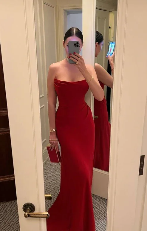 Sexy Red Strapless Mermaid Long Party Dress Birthday Outfits, DP3737 Turtleneck Neckline Stylish