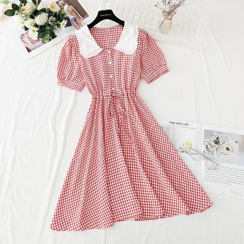Skinny belly covering lace up French doll neck plaid skirt  4902 low waist skirt