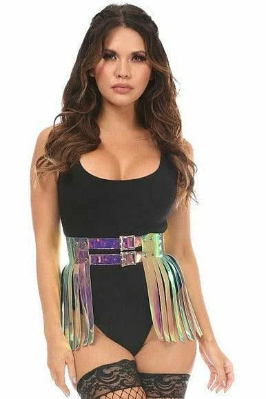 Rainbow Gold Holo Fringe Skirt leather skirt bold