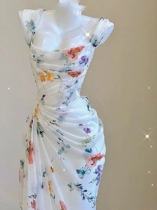 Pretty Straps Floral Chiffon Mermaid Long Party Dress, DP4208 Tunics Yoga stretchy