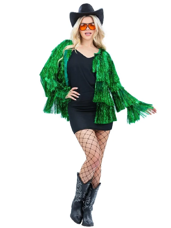 Green Tinsel Festival Disco Jacket Hoodie Zip-Up Jacket Button-Up Jacket