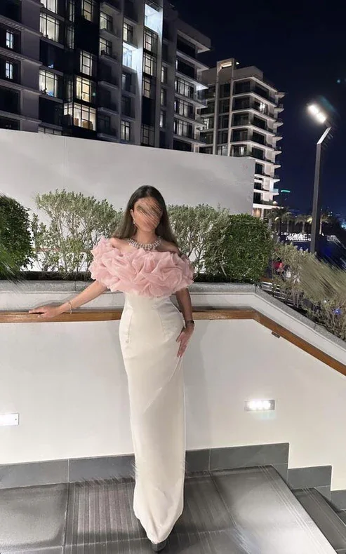 White and Pink Off Shoulder Mermaid Long Evening Party Dress, DP3155 Tunics Stylish elegant