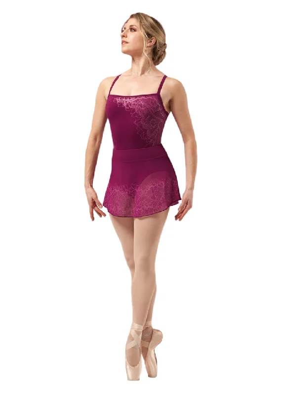 ON SALE Lace Print Mesh Pull-On Skirt (Cherry Pink) asymmetrical skirt cut
